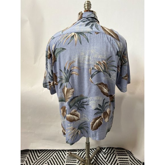 Campia Moda Vintage Tropical Hawaiian Leaf Shirt Size Large Blue Rayon - Picture 6 of 16